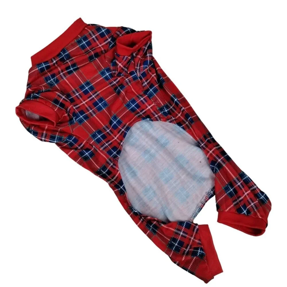Pet Central Dog Medium 14 inch Red Tartan Plaid Pajamas
